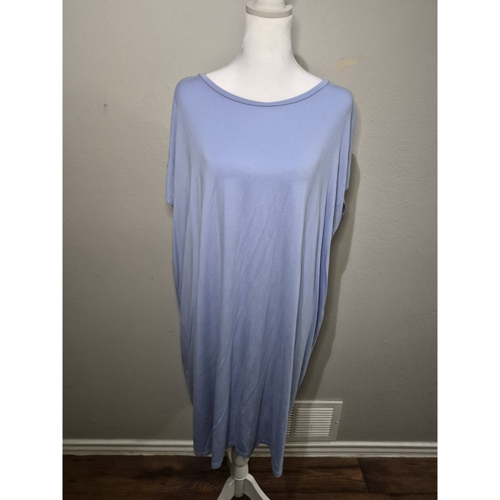 EILEEN FISHER Dress 1X  Stretch Tencel Lycocell T-Shirt Shift Dress Blue Minimal